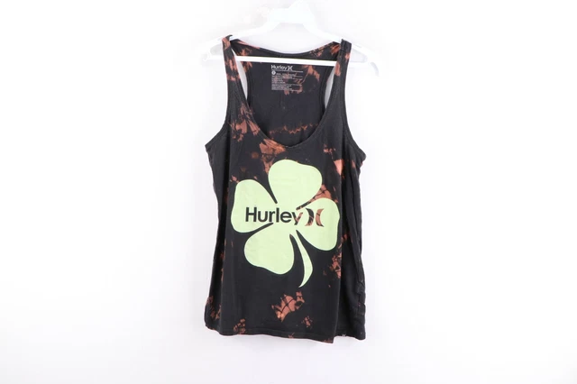 Hurley Streetwear Womens Size Small Spell Out Acid Wash Tank Top T-Shirt Trippy