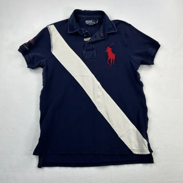 Ralph Lauren Polo Shirt Adult Large Blue Big Pony Flag Preppy Rugby Casual Mens