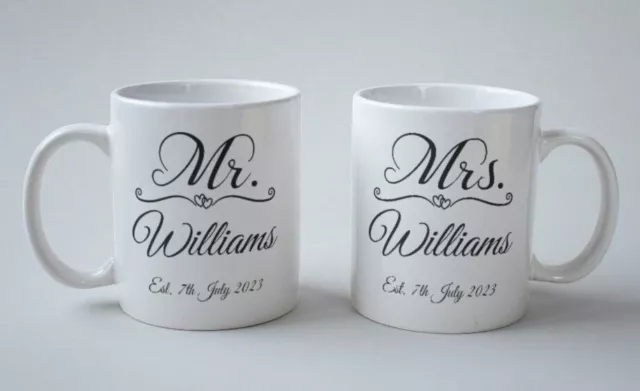 Personalised Mr and Mrs Mug Set Mugs Cup Newlyweds Anniversary Wedding Day Gift