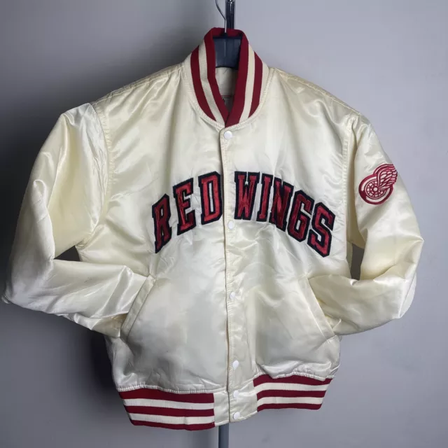 Vintage Starter Detroit Red Wings Jacket Mens Large White Satin Bomber 80s