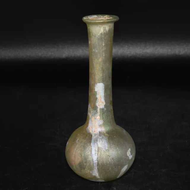 Genuine Intact Ancient Roman Glass Flask Bottle with Iridescent Patina