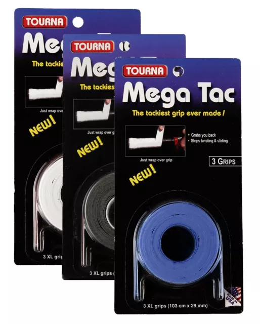 Tourna Mega Tac XL Tennis Racket Overgrips - Wet Feel - 3 Pack Badminton Squash