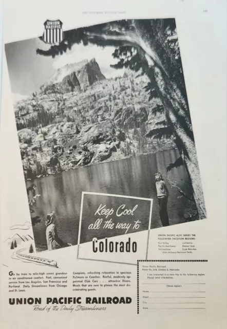 1948 Union Pacific Railroad Vintage Ad Keep cool all the way to Colorado