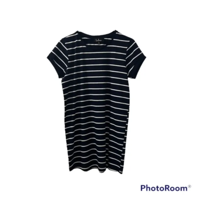Lulus Womens Navy Blue & White Striped Short  Sleeve Shirt Dress Size Small