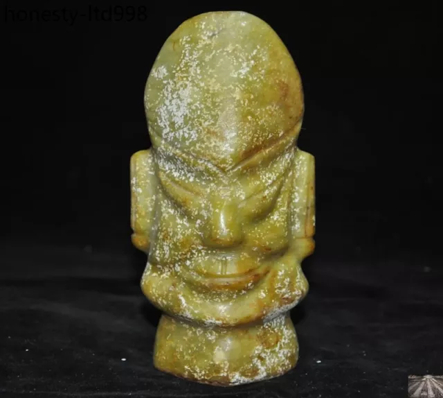 China Hongshan Culture natural old jade hand carving ancient people head Statue