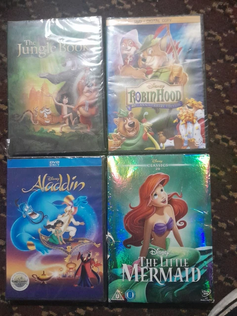 Brand New Lot x4 Disney DVD Bundle Aladdin Little Mermaid Robin Hood Jungle Book