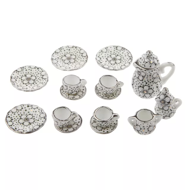 17pcs 1:12 Puppenhaus Mini Restaurant Porzellan Teeservice Blume Muster