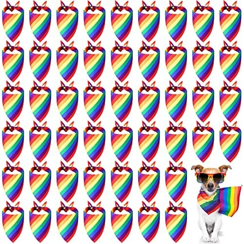 50 Pieces Rainbow Dog Bandanas Bulk Pride Dog Bandanas Rainbow Dog Scarf Rainbow