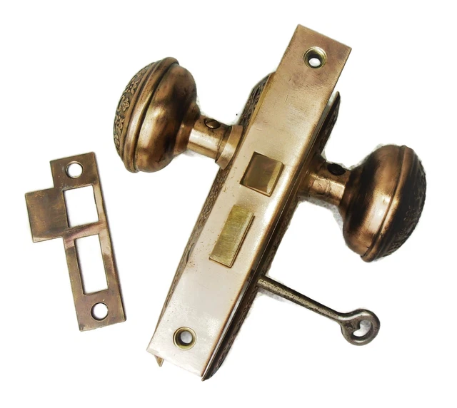 Antique Door Set Victorian / Eastlake Backplate Knob Mortise Lock Key Reclaimed 5