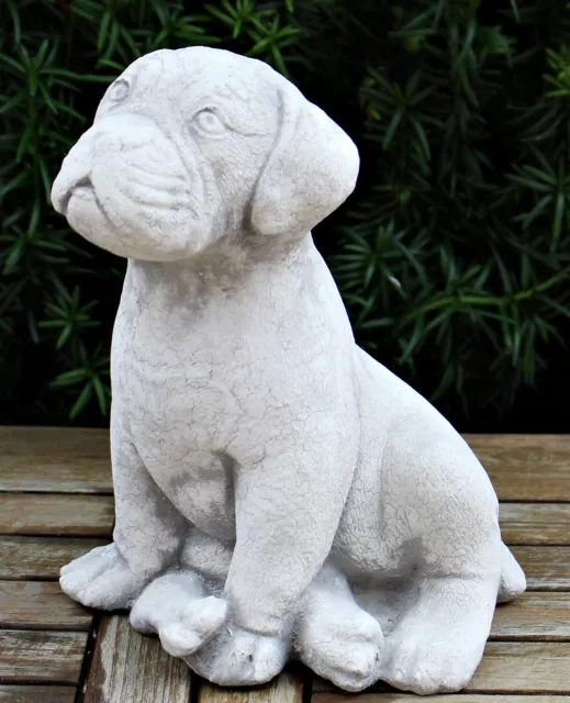 Deko Figur Hund Boxer Welpe sitzend H 22 cm Tierfigur Gartenfigur aus Beton 2