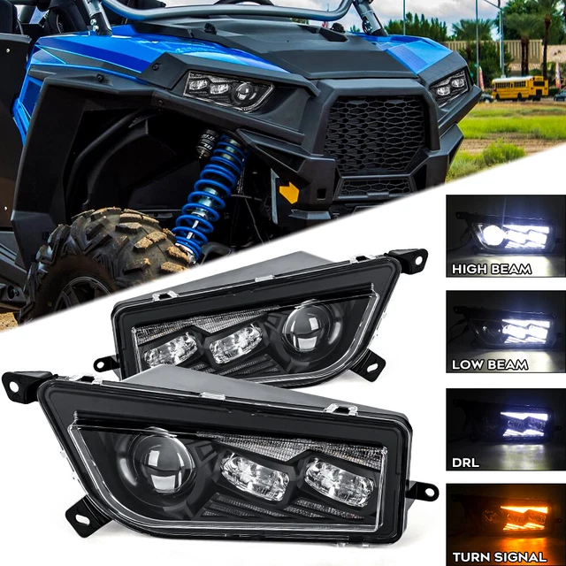 Pair For Polaris RZR XP 1000 900 Black ATV / UTV LED Headlights Turn Signal DRL