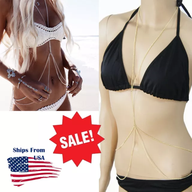 WOMEN SEXY BELLY Chest Body Chain Between Breast Bra Metal Harness JEWELRY  USA $5.85 - PicClick