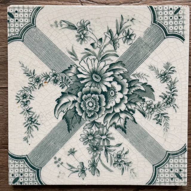 set of 4  Six Inch Square Victorian Floral Tiles C1900 reclaimed 2