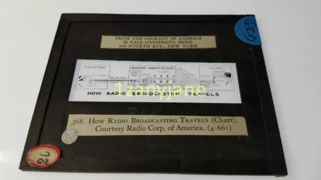 HISTORIC Magic Lantern GLASS Slide QID HOW RADIO BROADCASTING TRAVELS CHART