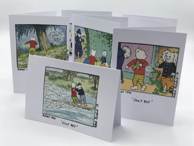 Rupert Bear Handmade ‘Silly Boy’ Cards& Envelopes X6 100% Recycled Real Pictures