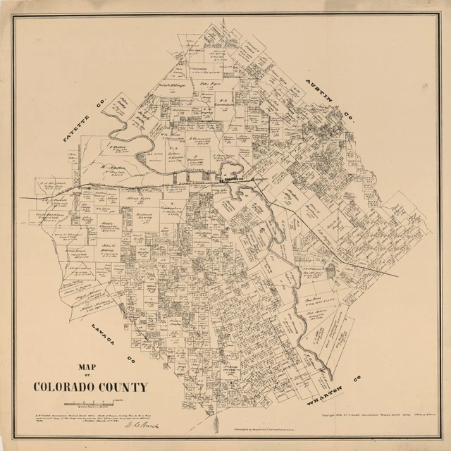 View of Colorado County, Texas 1879, New Print Reproduction of Old Map