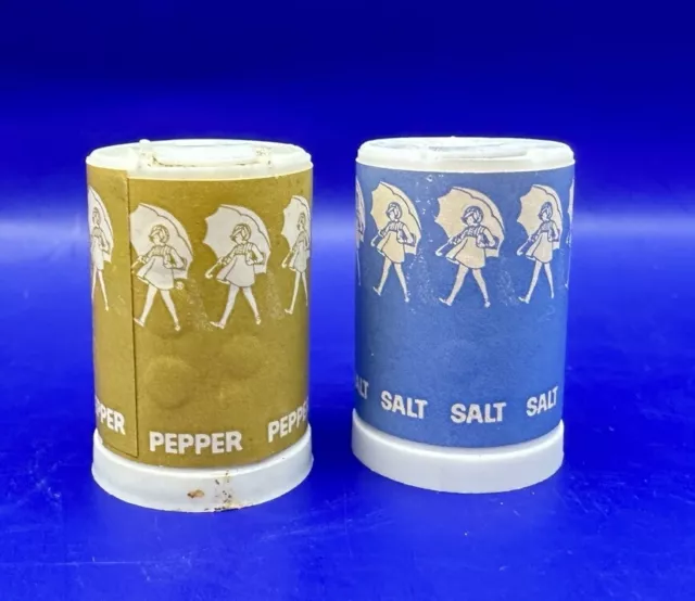 Vintage Morton Salt & Pepper Mini Shakers 1.25" umbrella girl advertisement