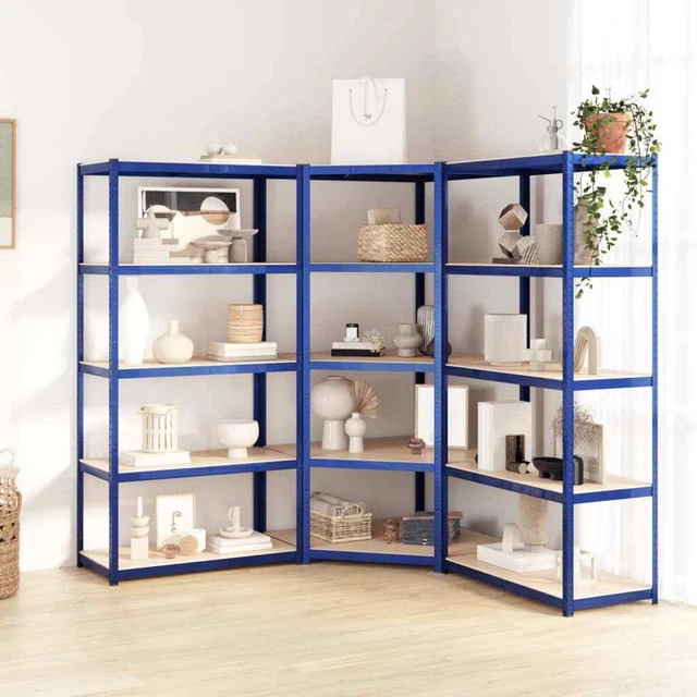 Vidaxl Scaffali a 5 Ripiani 3 pz Blu in Acciaio e Legno Multistrato