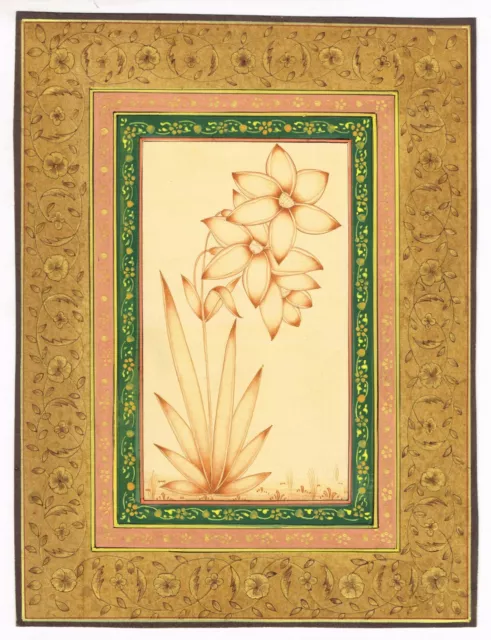 Main Peint Indien Miniature Art Peinture De Floral Fleur Or Et Gouache Art