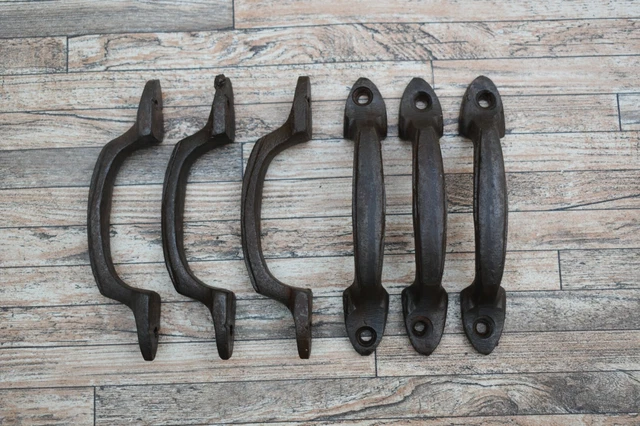 6p Vtg Cast Iron Door Gate Drawer Cabin Kitchen Pulls Farm House Handles Knob 4"