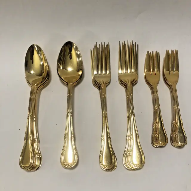 33 Pieces Stainless Steel Gold Plated Flatware Rostfrei Germany