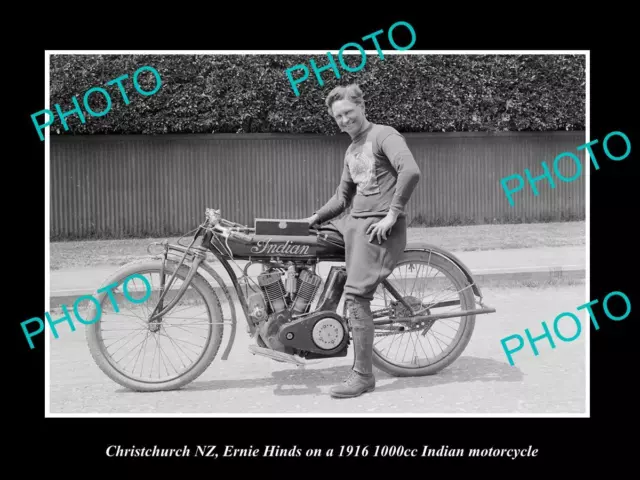 Old Large Historic Photo Of Christchurch Nz 1916 Indian Motorcycle Ernie Hinds