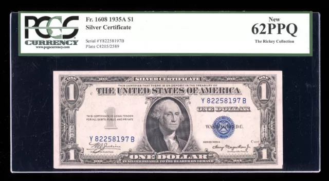 DBR 1935-A $1 Silver Fr. 1608 YB Block PCGS 62 PPQ Serial Y82258197B