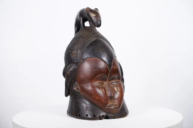 Mende Helmet Mask with Animal Figure 15.5" - Sierra Leone - African Art