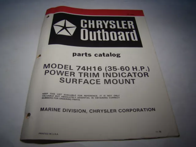 Chrysler 74H16 Power Trim Indicator Flush Mount Outboard Parts Catalog OB2889