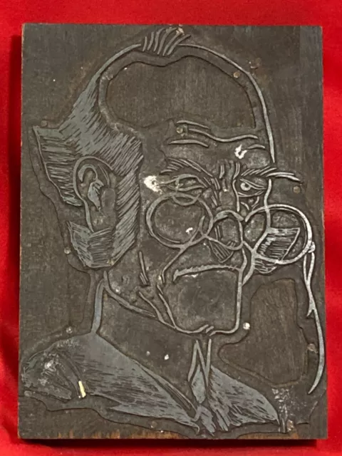 Printing Block Illustration of Ebenezer Scrooge Metal & Wood Press Plate 4"x5.5"