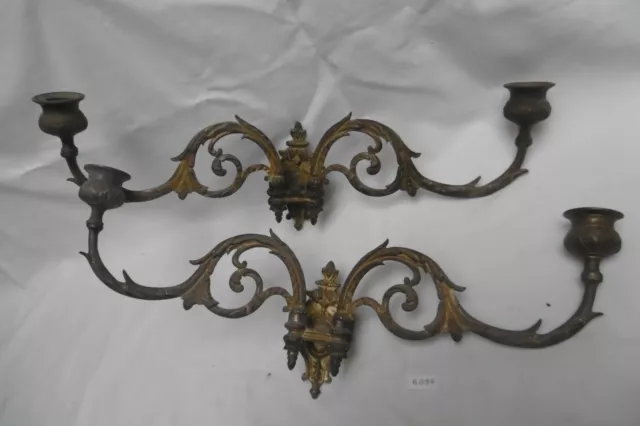 Ancienne paire de double bougeoirs en laiton et bronze, époque 1900 (BG96)