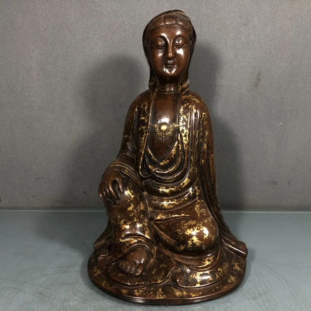Chinese Exquisite Handmade Guanyin Gilt Bronze Statue