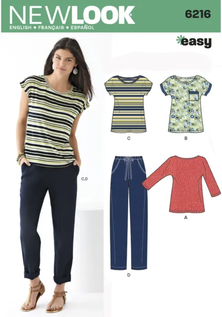 New Look Sewing Pattern 6216 Misses 8-18 Easy Pull-On Pants, Top & T-Shirt