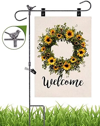WEVONIGU Update Wrought Iron Yard Garden Flag Pole, Premium Garden Flag Pole