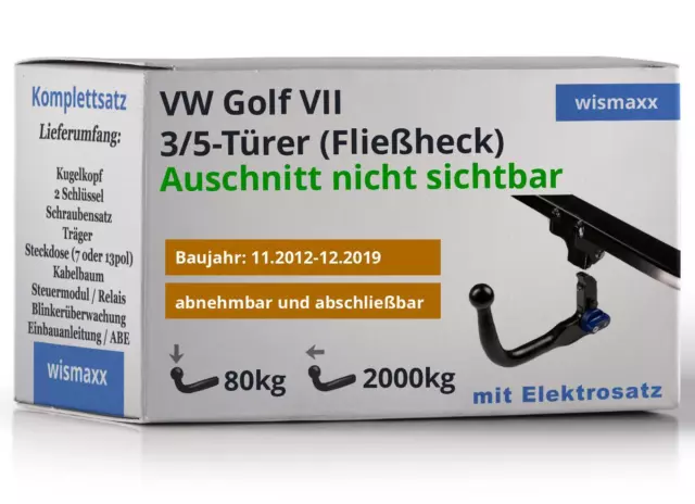 Anhängerkupplung AutoHak für VW Golf VII Fließheck ab 12 abnehmbar E-Satz 13pol