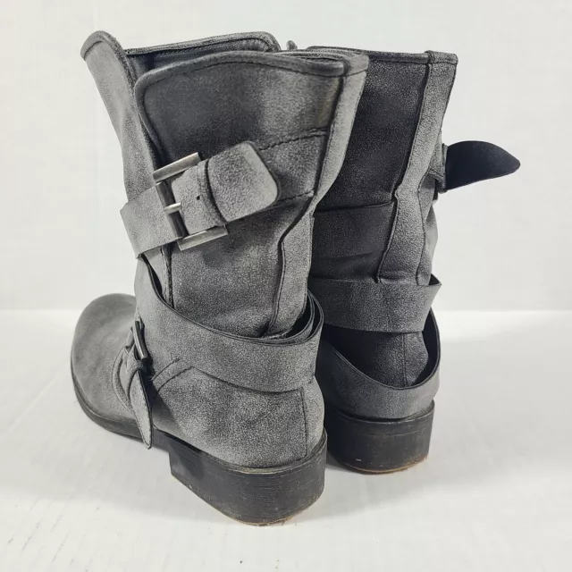 Madden Girl Gray Distressed Buckled Straps Ankle Boots Size 6.5 Cullenn 3