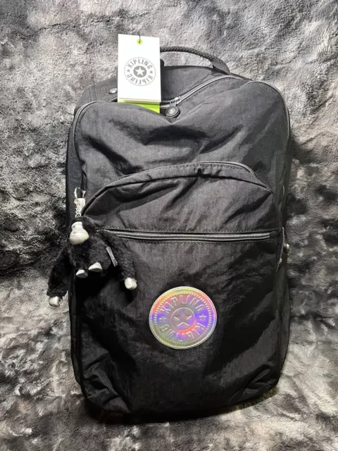 KIPLING Seoul Go Black Hologram Large Laptop Backpack Bookbag Travel Bag NWT