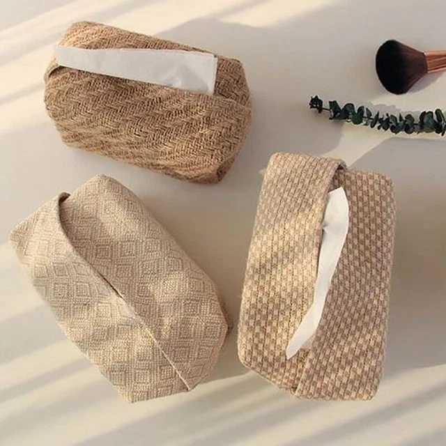 Cotton Linen Tissue Box Holder Car Tissue Holder Desk Table Napkin Hol BII