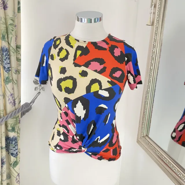 Karen Millen UK 6 colourful leopard print knot front casual bright t shirt