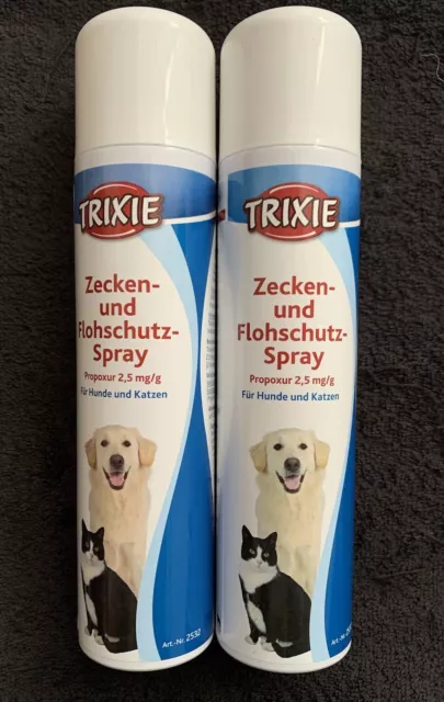 TRIXIE 2 x Zecken- und Flohschutz-Spray für Hund & Katzen 2 Dosen je 250 ml NEU