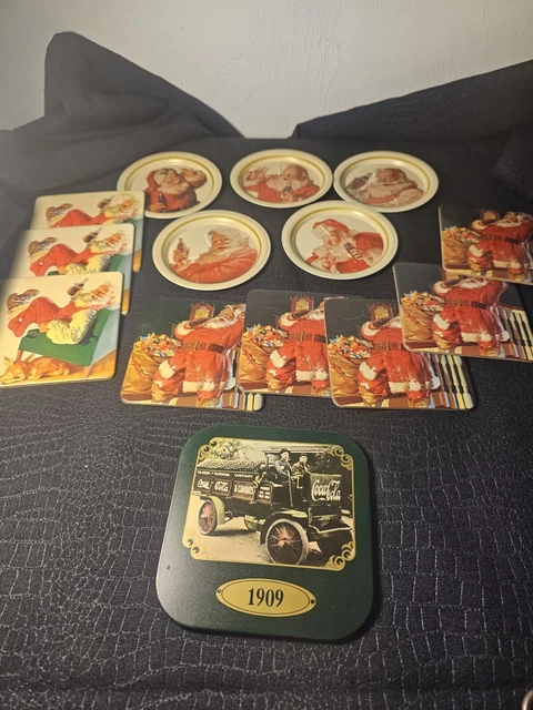 14 vintage coca-cola Christmas drink coasters-Santa Claus-Coke-cork back holder