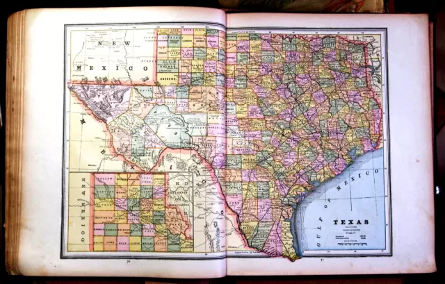 1888 Old Geographical Map:new Mexico And Texas State Of United States Of America