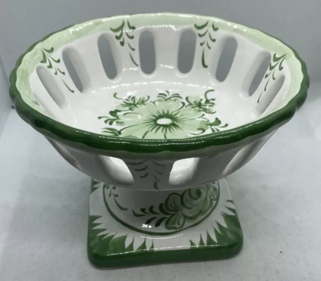 Vintage Studio Pottery Green White Small Fruit Chocolate Dish Vestal Portugal