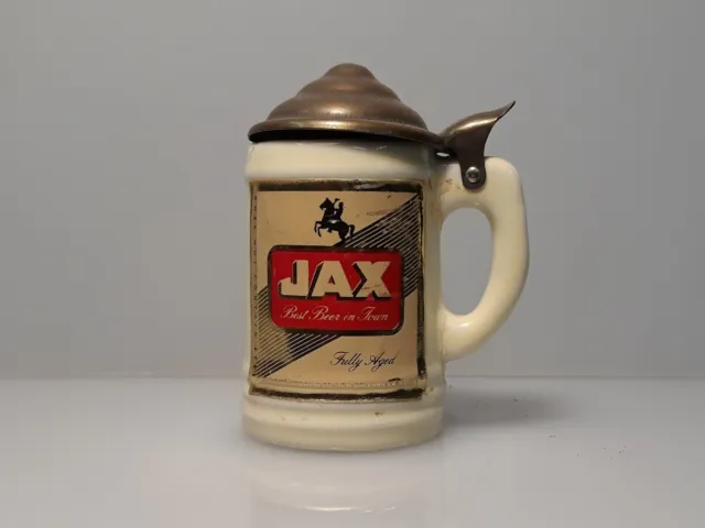 JAX BEER STEIN vintage lidded miniature 3" tall .. the best beer in town!