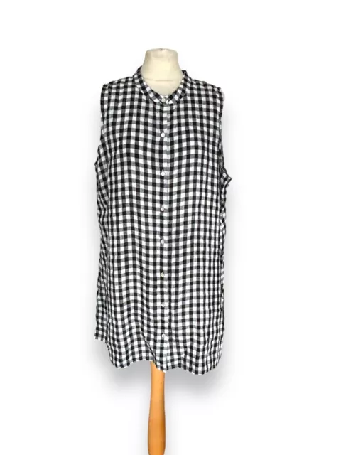 Eileen Fisher ärmelloses Shirt Bio Leinen schwarz & weiß Gingham Größe Large