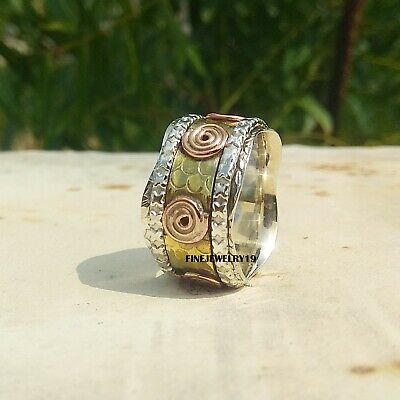 925 Sterling Silver Spinner Ring Wide Band Meditation Statement Jewelry A19