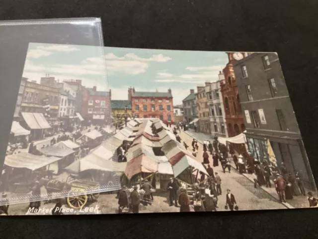 old Staffordshire Picture Postcard Leek Market Place .Message “Terrible speakers