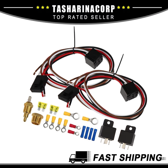 UNIVERSAL SET OF 2 Dual Electric Fan Relay with Thermostatic Sensor