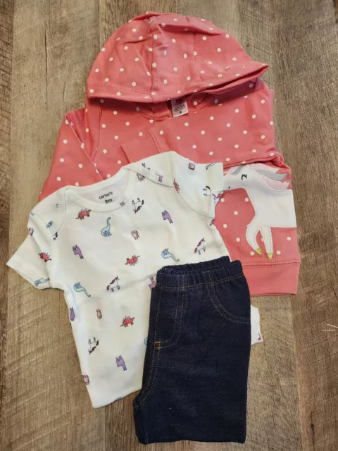 NWT Carters 3-piece outfit set Baby girl size  9 Months NEW Unicorn jacket pants