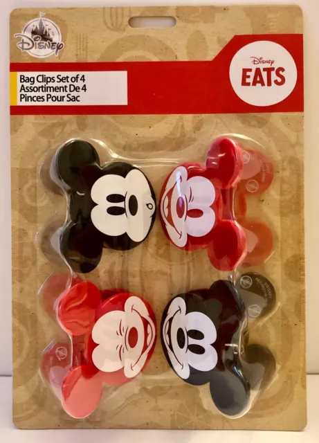 Disney Mickey Mouse Expressions Bag Clips Set of 4 Red & Black Plastic